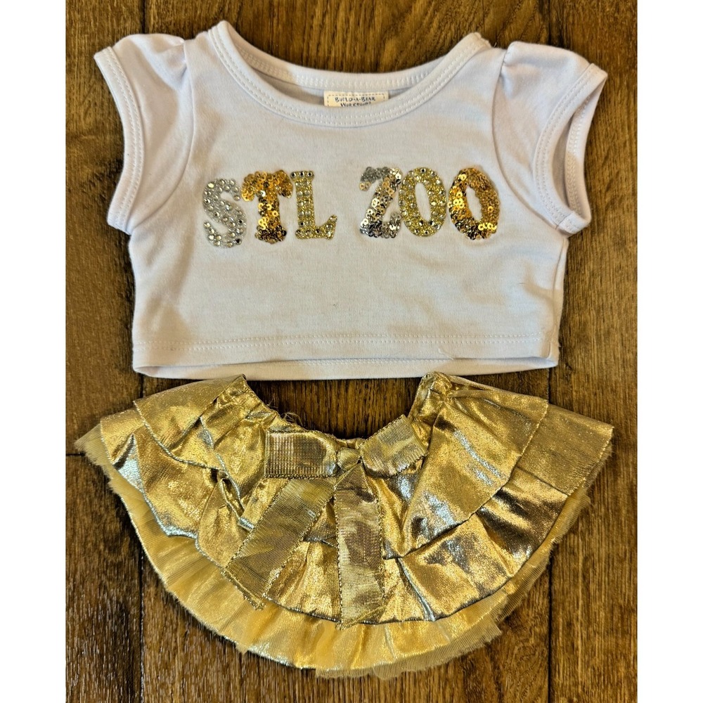 Build A Bear Workshop BABW Clothes Lot St Louis Zoo Shirt Skirt Outfit Gold Bow